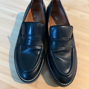 Black Leather Lug Sole Loafers